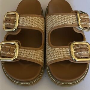 Tan and Gold double Buckle slide  Sandals Universal Thread 8W